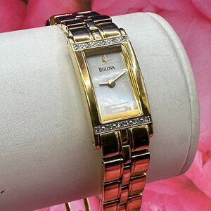 Bulova Women’s Quartz Watch Gold-Plated w/Diamond Bezel.  Fresh Battery.